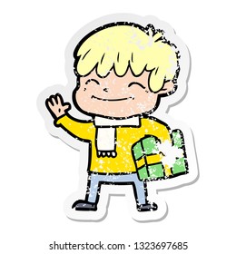 distressed sticker of a cartoon happy boy