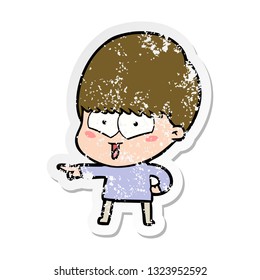 distressed sticker of a cartoon happy boy