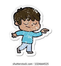 distressed sticker of a cartoon happy boy