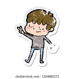 distressed sticker of a cartoon happy boy