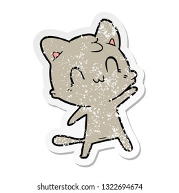distressed sticker of a cartoon happy cat