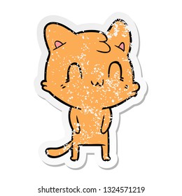 distressed sticker of a cartoon happy cat