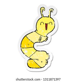 distressed sticker of a cartoon happy caterpillar