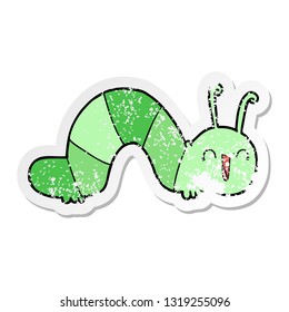 distressed sticker of a cartoon happy caterpillar