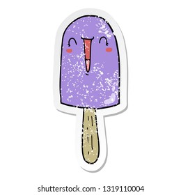 distressed sticker of a cartoon happy ice lolly