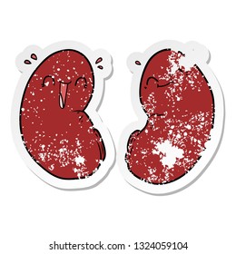 distressed sticker of a cartoon happy kidneys