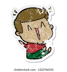 distressed sticker of a cartoon happy man