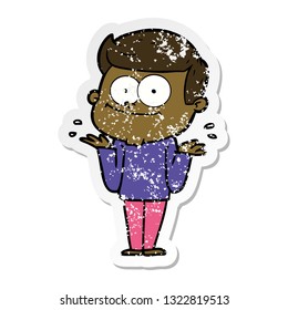 distressed sticker of a cartoon happy man