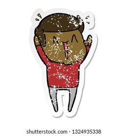 distressed sticker of a cartoon happy man