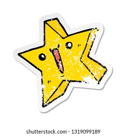 distressed sticker of a cartoon happy star