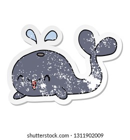 distressed sticker of a cartoon happy whale