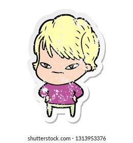 distressed sticker of a cartoon happy woman