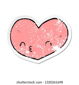 distressed sticker of a cartoon heart with face