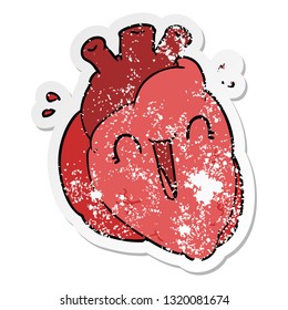 distressed sticker of a cartoon heart laughing