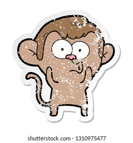 distressed sticker of a cartoon hooting monkey