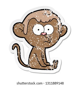 distressed sticker of a cartoon hooting monkey
