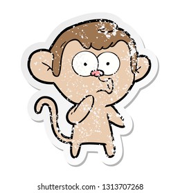 distressed sticker of a cartoon hooting monkey