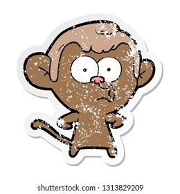 distressed sticker of a cartoon hooting monkey