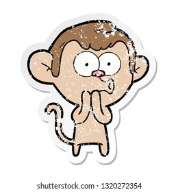 adesivo angustiado de um macaco de tiro de desenho animado