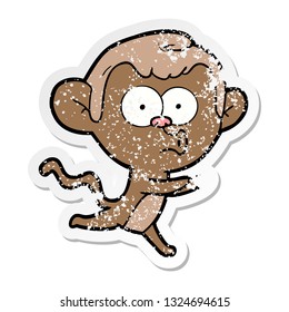 distressed sticker of a cartoon hooting monkey