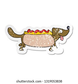 distressed sticker of a cartoon hotdog