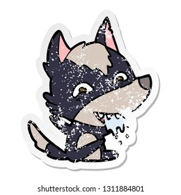 distressed sticker of a cartoon hungry wolf