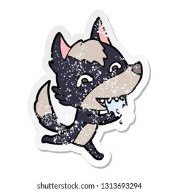 distressed sticker of a cartoon hungry wolf