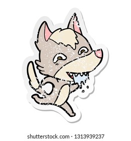 distressed sticker of a cartoon hungry wolf running