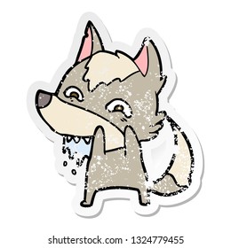 distressed sticker of a cartoon hungry wolf