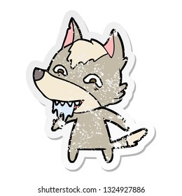 distressed sticker of a cartoon hungry wolf
