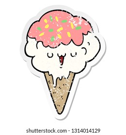 distressed sticker of a cartoon ice cream