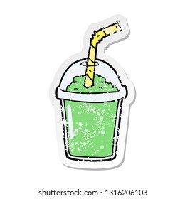 distressed sticker of a cartoon iced smoothie