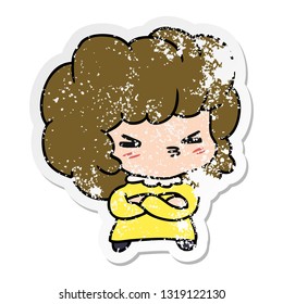 distressed sticker cartoon illustration of a cute cross kawaii girl