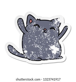 distressed sticker cartoon illustration of cute kawaii cat