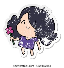 distressed sticker cartoon illustration of a cute kawaii girl