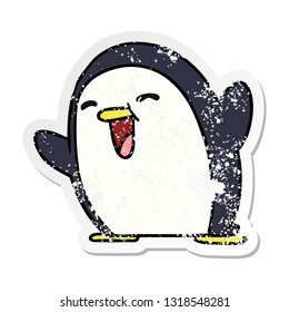 distressed sticker cartoon illustration kawaii of a cute penguin