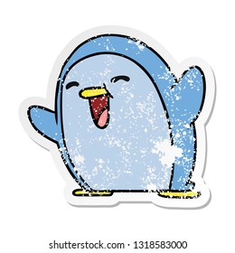 distressed sticker cartoon illustration kawaii of a cute penguin