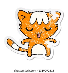 distressed sticker cartoon illustration of a kawaii cute cat