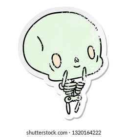 distressed sticker cartoon illustration kawaii cute dead skeleton 