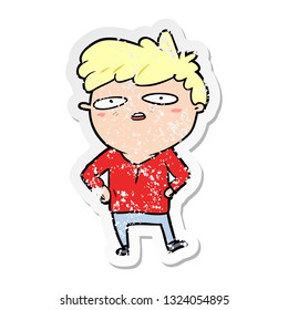 distressed sticker of a cartoon impatient man