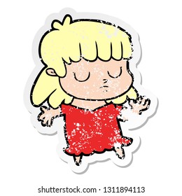 distressed sticker of a cartoon indifferent woman