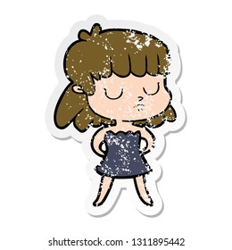 distressed sticker of a cartoon indifferent woman