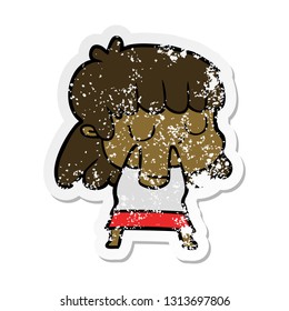 distressed sticker of a cartoon indifferent woman