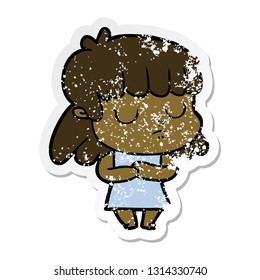 distressed sticker of a cartoon indifferent woman