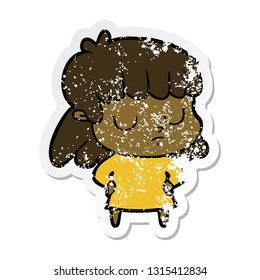 distressed sticker of a cartoon indifferent woman