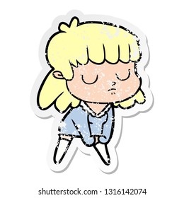 distressed sticker of a cartoon indifferent woman