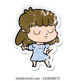 distressed sticker of a cartoon indifferent woman