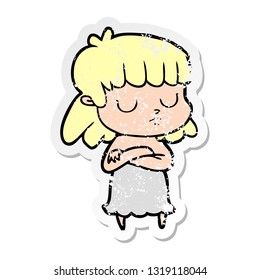 distressed sticker of a cartoon indifferent woman