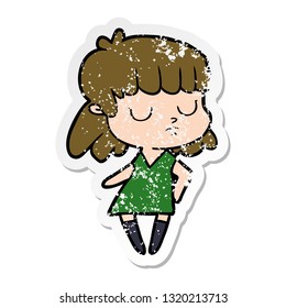 distressed sticker of a cartoon indifferent woman