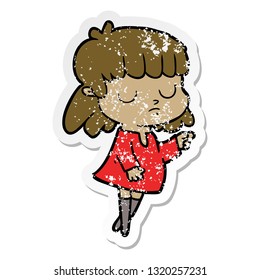 distressed sticker of a cartoon indifferent woman